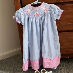 lil Cactus Light Blue Easter Dress with Pink Trim